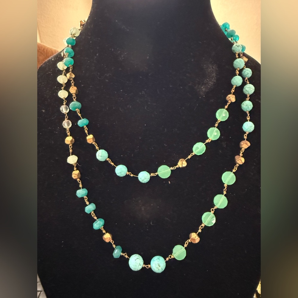 Stella & Dot Aileen Turquoise and Gold Beaded Necklace-21”